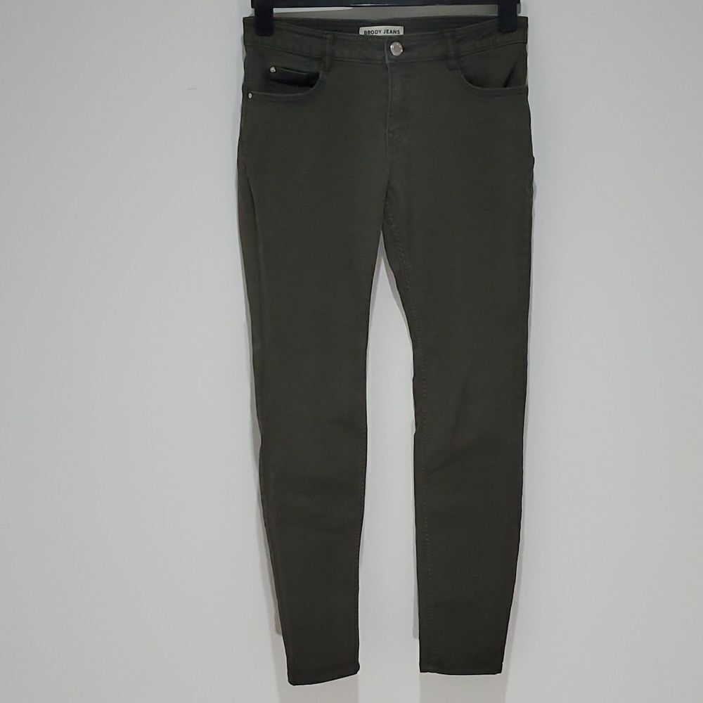 brody olive green 28" waist push up mid-high rise skinny jeans